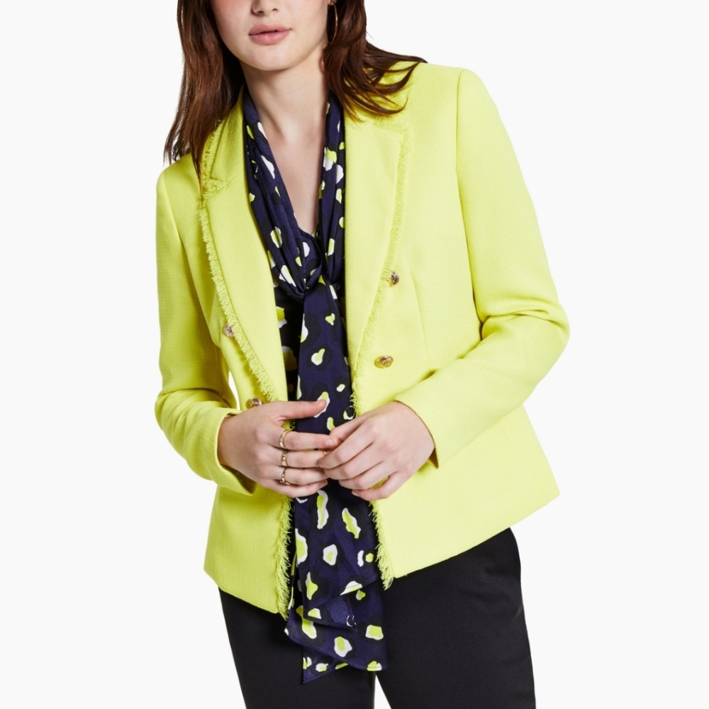 BAR III Women's Lightweight Tweed Jacket in Lemon Lime Sz XL